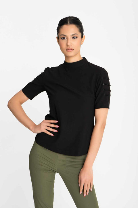 Özel Tasarım Kısa Kol Detaylı Bluz Robs01