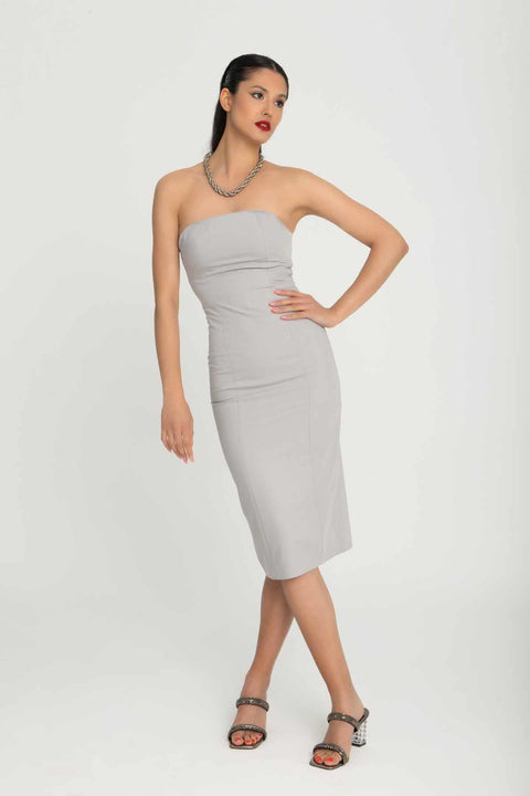 Straplez Model Diz Altı Kalem Elbise Stylo01